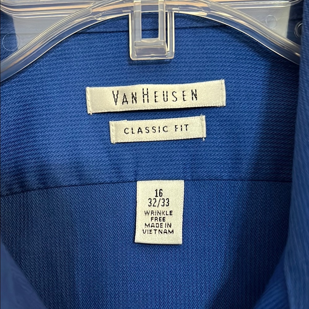 Van Heusen Blue Dress Shirt Classic Design Size 16 32/33 Wrinkle Free Classic Fi - Picture 3 of 7